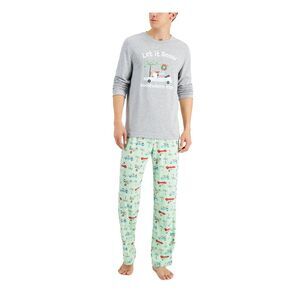 FAMILY PJs Mens Gray Long Sleeve Top Straight leg Pants Pajamas L